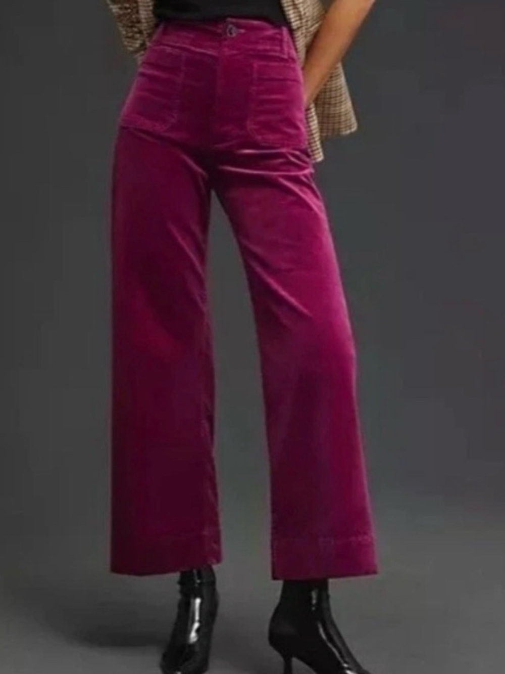 Maeve Collette Corduroy Wide Leg Crop Pants Magenta Sz 27